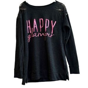 Arizona Jean Co. Happy Glamper Sweatshirt Peek Lace Shoulder XL